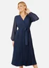 Yumi Navy Pleated Wrap Midi Dress With Sheer Long Sleeves - 8 Image 2