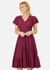 Yumi Burgundy Stretch Lace Puff Sleeve Midi Dress - 14 Image 3