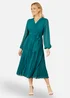 Yumi Teal Pleated Wrap Midi Dress With Sheer Long Sleeves - 8 Image 1