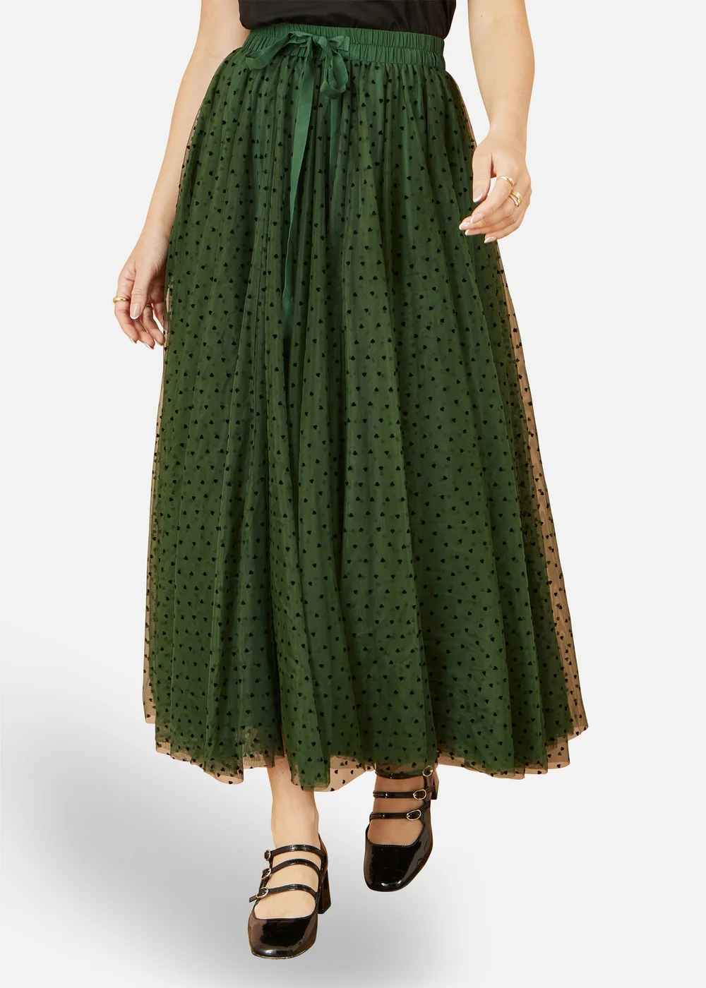 Yumi Green Mesh Heart Print Tulle Skirt - Size 12 Image 2