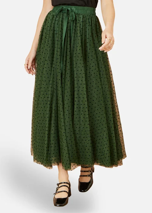 Yumi Green Mesh Heart Print Tulle Skirt - Size 12 Image 2