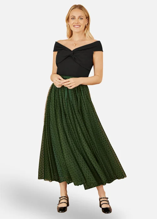 Yumi Green Mesh Heart Print Tulle Skirt - Size 12 Image 1