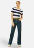 Yumi Navy Block Stripe Knitted Top With Button Details - Small Image 1