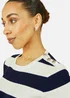 Yumi Navy Block Stripe Knitted Top With Button Details - Small Image 2