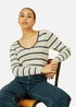 Yumi White Metallic Stripe Knitted Ribbed Top - Medium Image 2