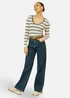 Yumi White Metallic Stripe Knitted Ribbed Top - Medium Image 1