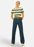 Yumi Green Block Stripe Knitted Top With Button Details - Large Image 1