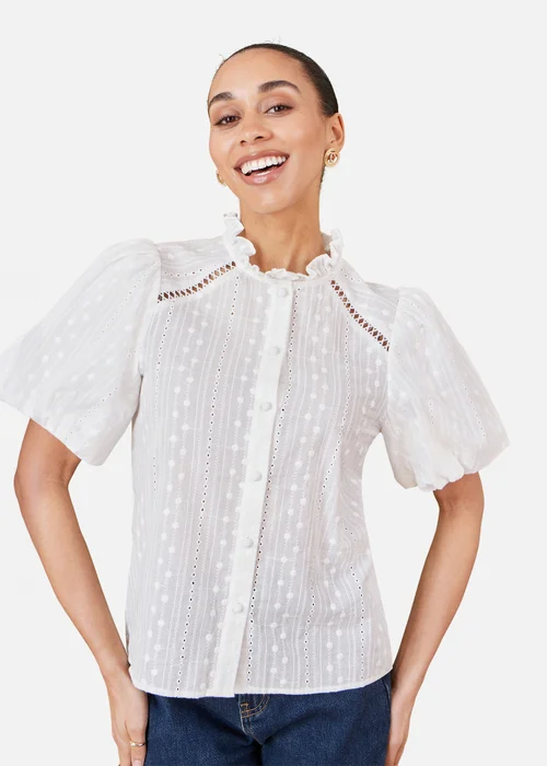 Yumi White Broderie Anglaise Puff Sleeve Shirt - Size 8 Image 3