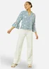 Yumi Blue Daisy Broderie Shirt With Fluted Sleeves - Size 14 Image 1