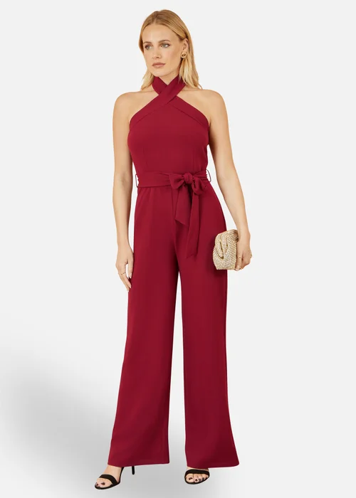 Yumi Burgundy Cross Over Halter Neck Jumpsuit - 12 Image 1