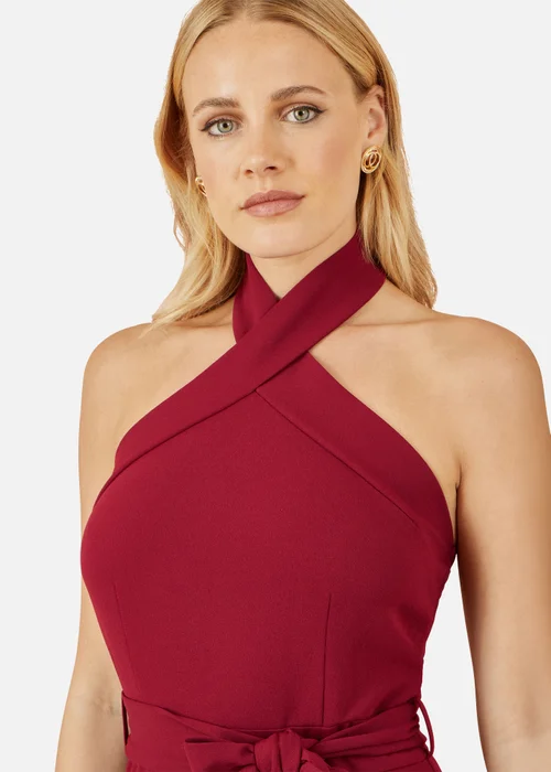 Yumi Burgundy Cross Over Halter Neck Jumpsuit - 12 Image 3