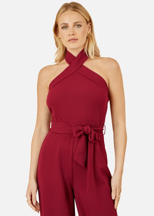 Yumi Burgundy Cross Over Halter Neck Jumpsuit - 12 Image 2