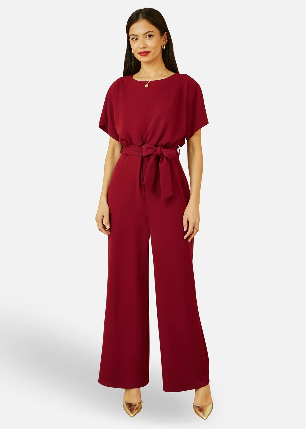 Yumi Burgundy Batwing Stretch Jumpsuit - Size 16 Image 1