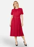Yumi Red Satin Striped Midi Dress With Pleats & Matching Belt - 16 Image 1