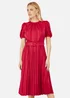Yumi Red Satin Striped Midi Dress With Pleats & Matching Belt - 16 Image 2