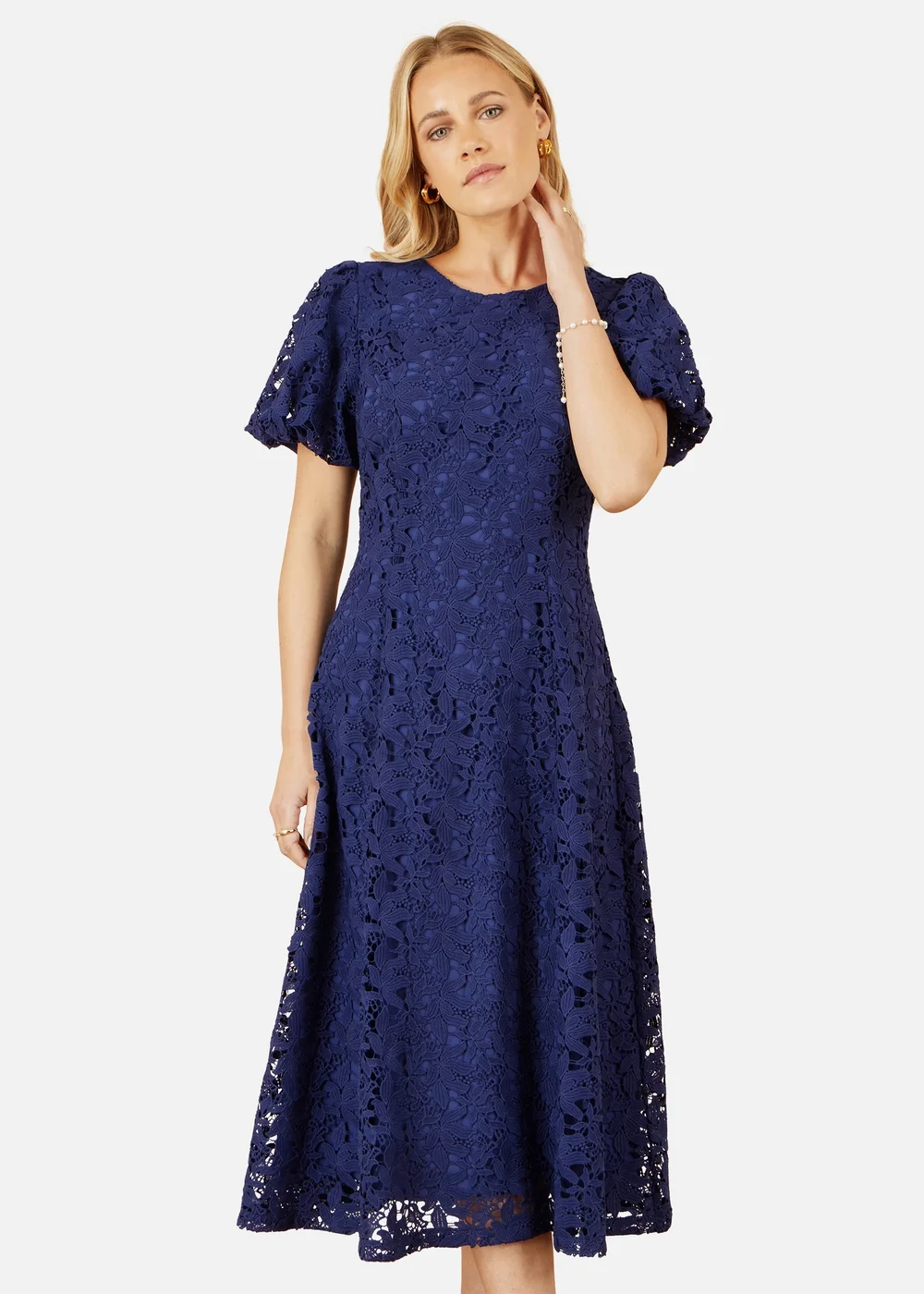 Yumi Navy Lace Midi Skater Dress - 12 Image 2