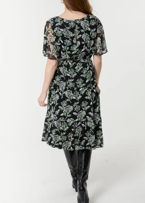 Blue Vanilla Black Floral Crew Neck Mesh Midi Dress - XL Image 4