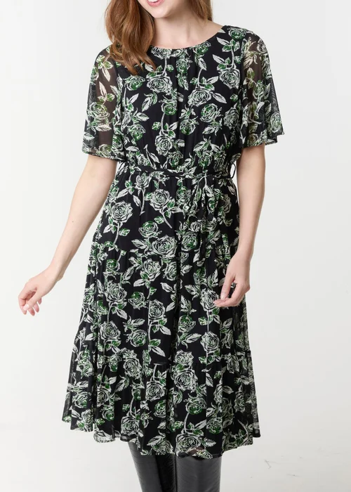 Blue Vanilla Black Floral Crew Neck Mesh Midi Dress - XL Image 3