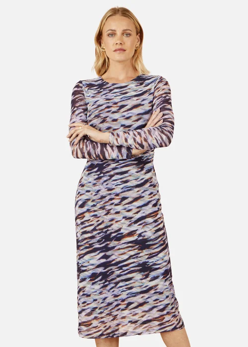 Yumi Multicolour Abstract Stripe Ruched Bodycon Midi Dress - 16 Image 2