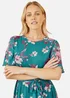 Yumi Teal Mesh Skater Floral Midi Dress - 14 Image 3