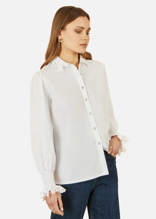 Yumi White Lace Trim Shirt - Size 10 Image 3