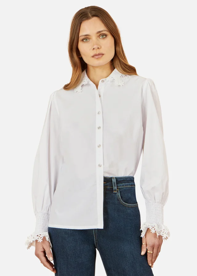 Yumi White Lace Trim Shirt