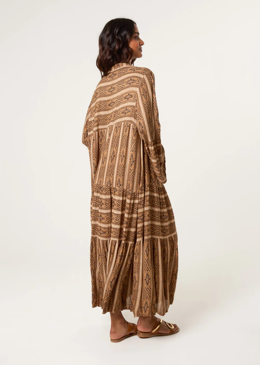 Blue Vanilla Brown V Neck Aztec Smock Dress - S/M Image 4