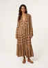 Blue Vanilla Brown V Neck Aztec Smock Dress - S/M Image 3