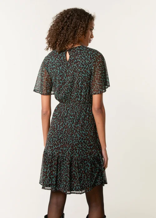 Blue Vanilla Khaki Leopard Print Mesh Crew Neck Mini Dress - XL Image 4