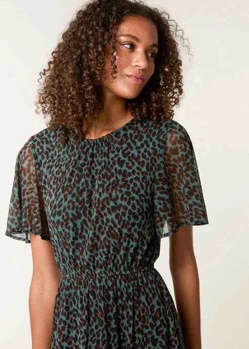 Blue Vanilla Khaki Leopard Print Mesh Crew Neck Mini Dress - XL Image 3