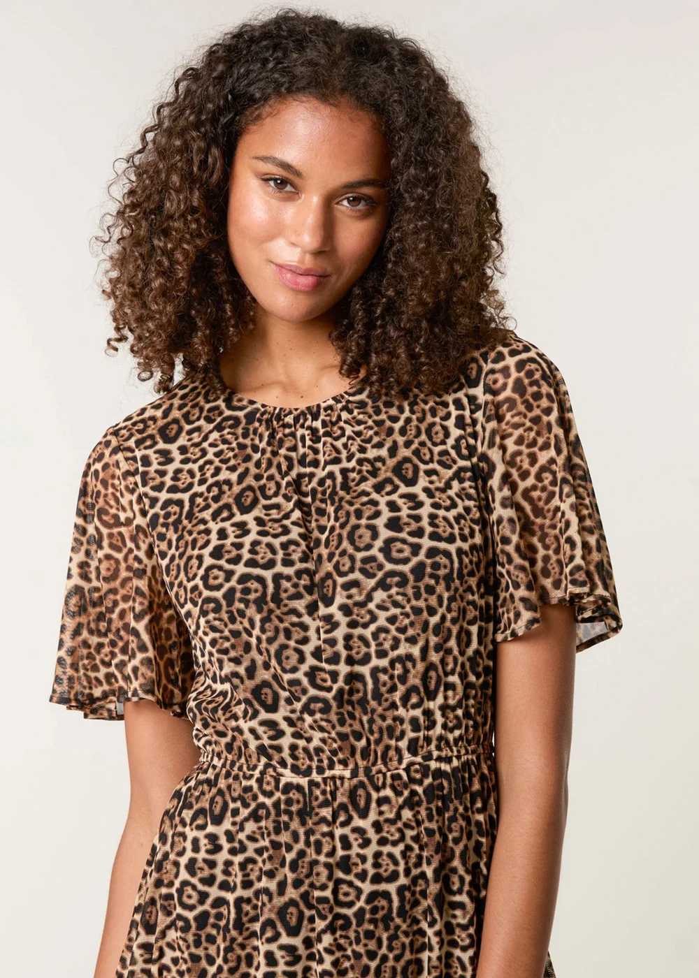 Blue Vanilla Brown Leopard Print Mesh Crew Neck Mini Dress - XL Image 3