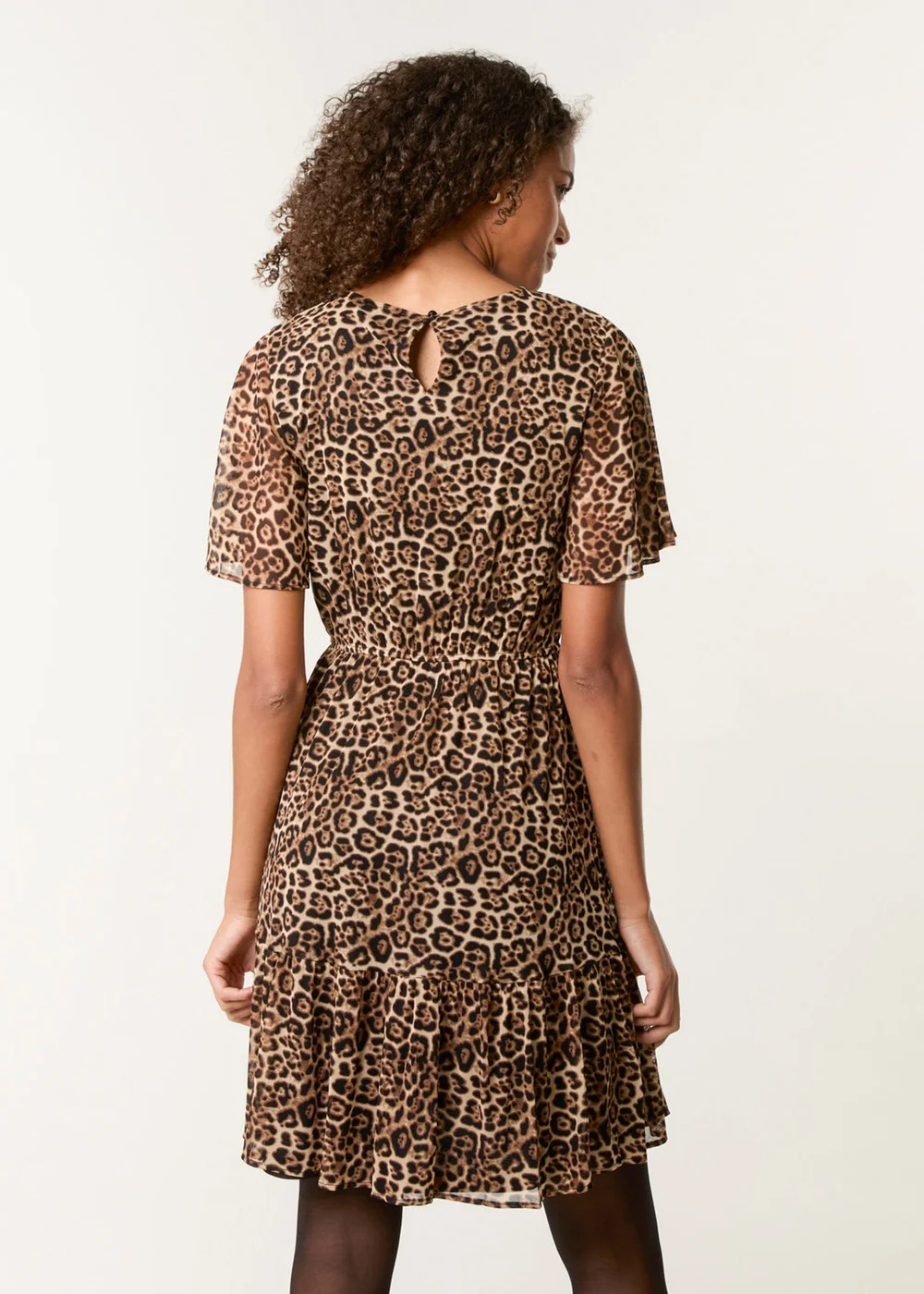 Blue Vanilla Brown Leopard Print Mesh Crew Neck Mini Dress - XL Image 4