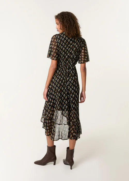 Blue Vanilla Black Geometric Mesh Ruffle Wrap Dress - M Image 4