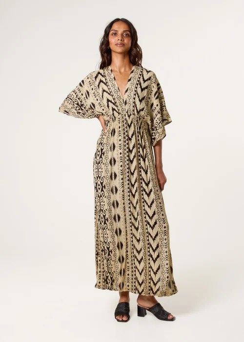 Blue Vanilla Beige Double V Kimono Style Midi Dress - S/M Image 3