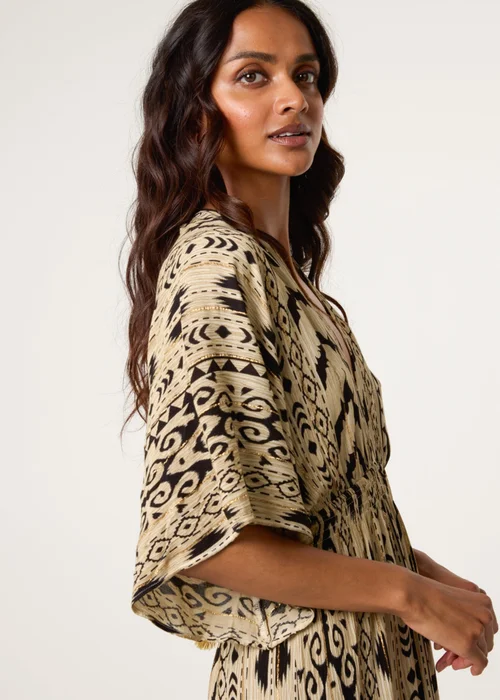 Blue Vanilla Beige Double V Kimono Style Midi Dress - S/M Image 4