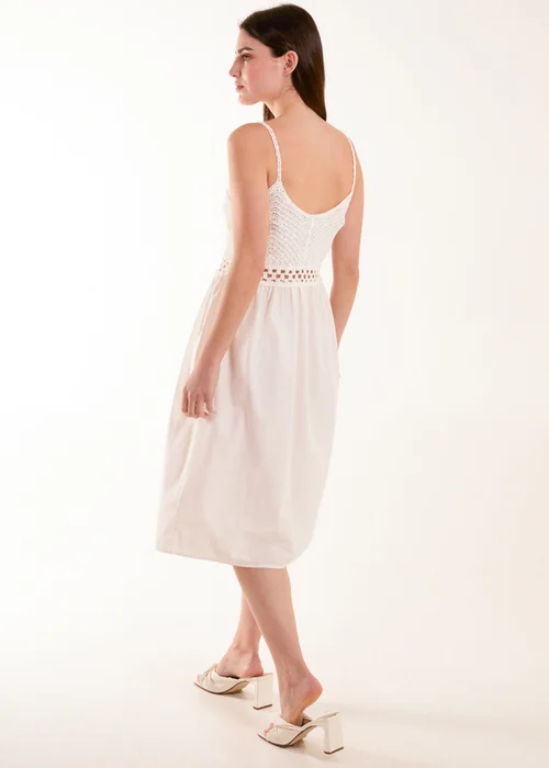 Blue Vanilla White Crochet Strap Midi Cami Dress - Large Image 4