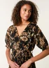 Blue Vanilla Brown Floral Mesh Wrap Front Tiered Midi Dress - L Image 3