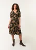 Blue Vanilla Brown Floral Mesh Wrap Front Tiered Midi Dress - L Image 2