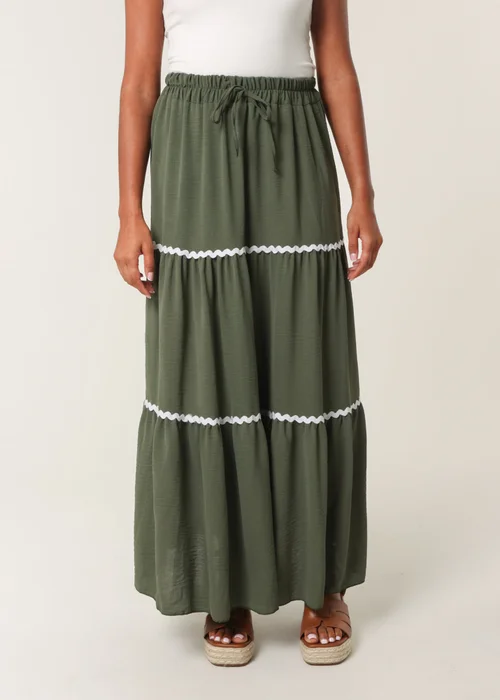 Blue Vanilla Khaki Tape Zig Zag Tiered Maxi Skirt - M/L Image 2