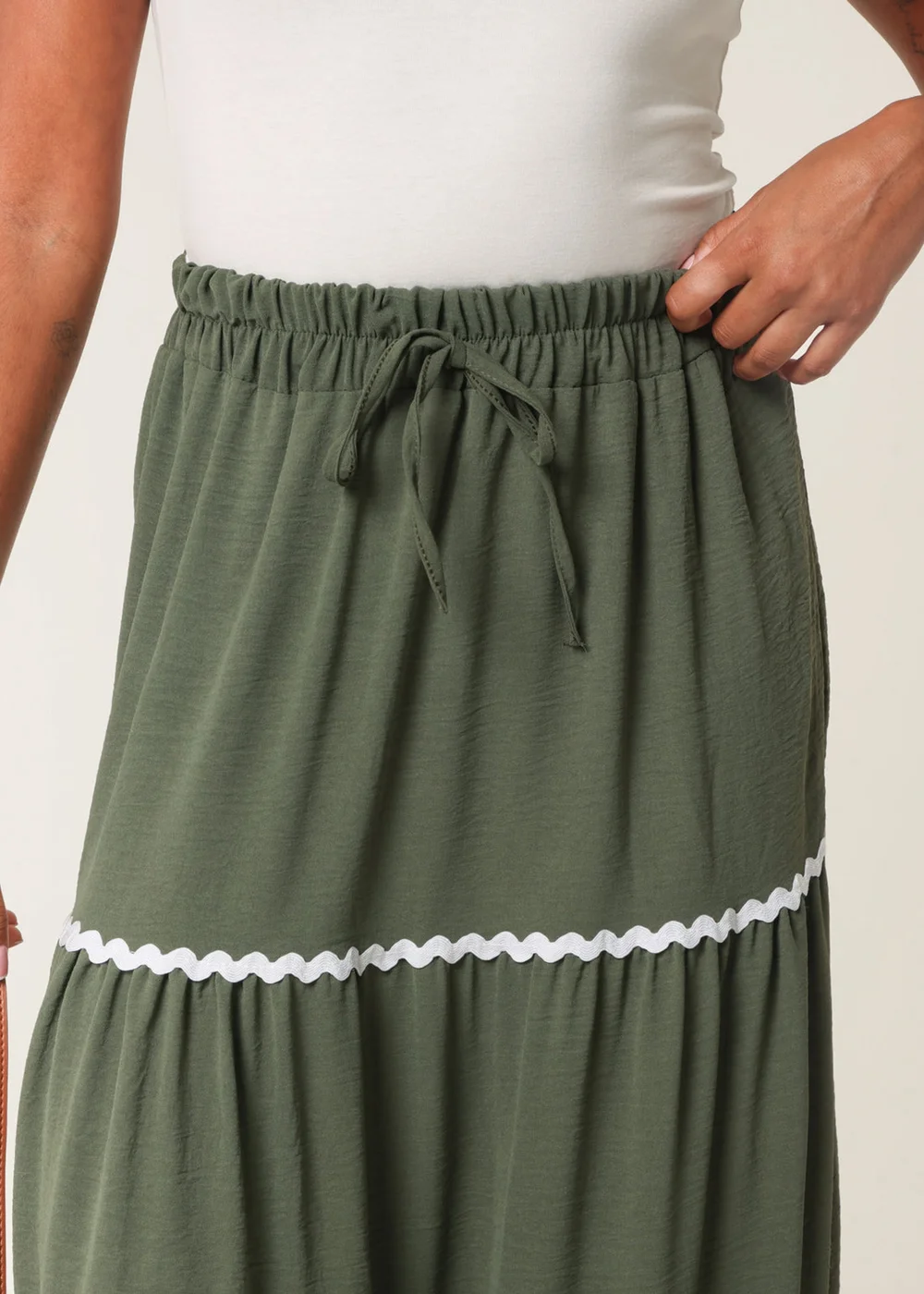 Blue Vanilla Khaki Tape Zig Zag Tiered Maxi Skirt - M/L Image 3