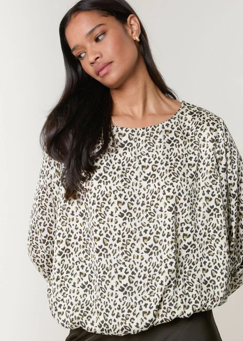 Blue Vanilla Khaki Leopard Print Elasticated Hem Blouse - Large Image 1