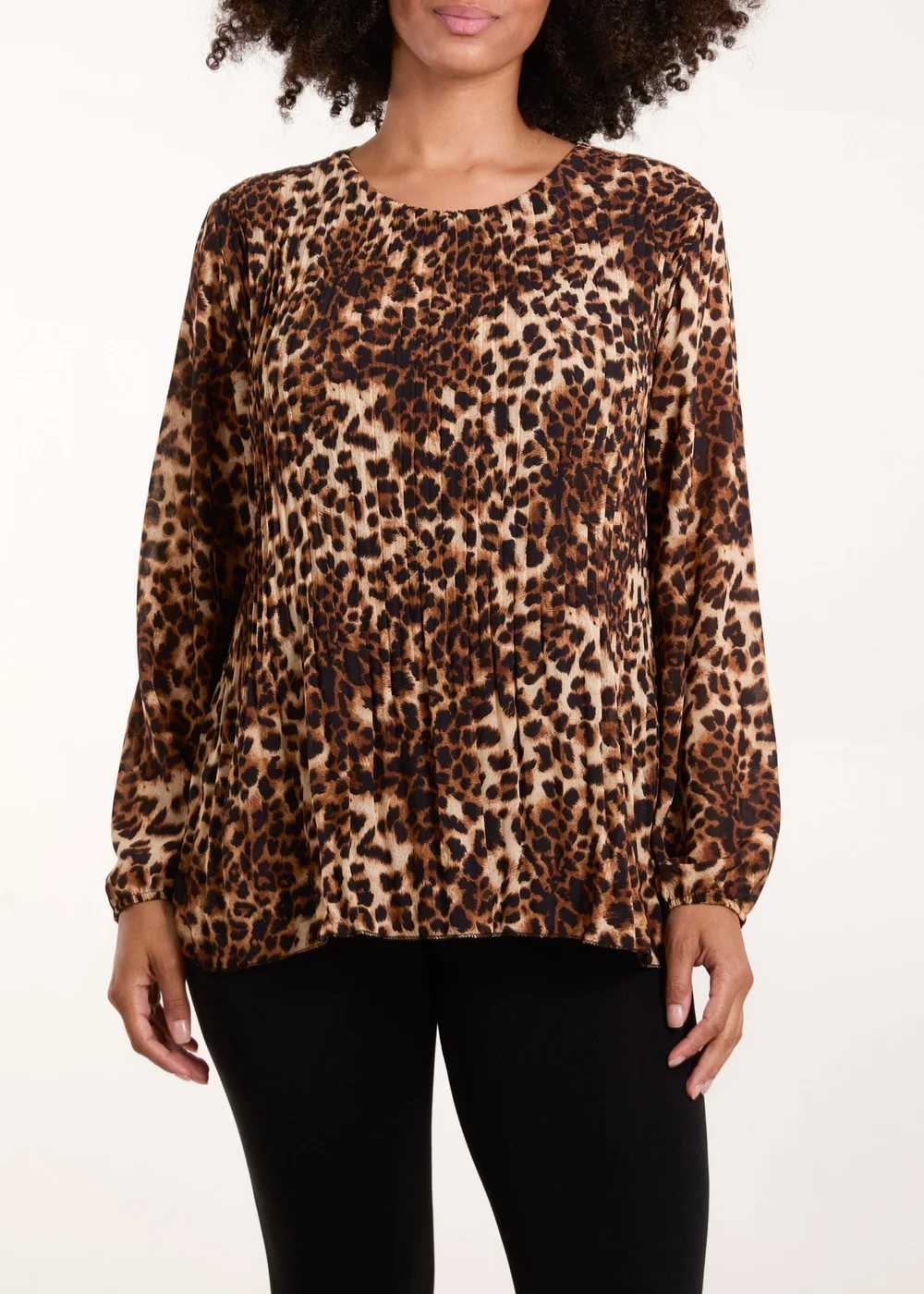 Blue Vanilla Brown Leopard Print Pleated Top - Small/Medium Image 1