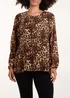 Blue Vanilla Brown Leopard Print Pleated Top - Small/Medium Image 1