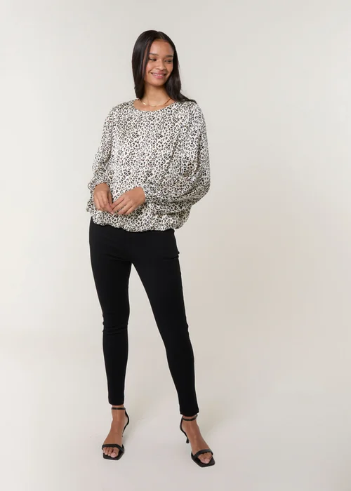 Blue Vanilla Black Leopard Print Elasticated Hem Blouse - Small Image 2