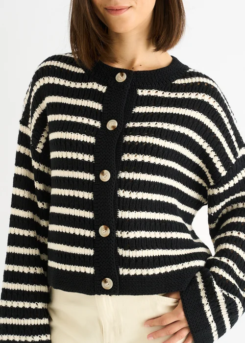 Gini London Black Stripe Cable Knit Crop Cardigan - L/XL Image 3