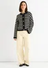 Gini London Black Stripe Cable Knit Crop Cardigan - L/XL Image 1