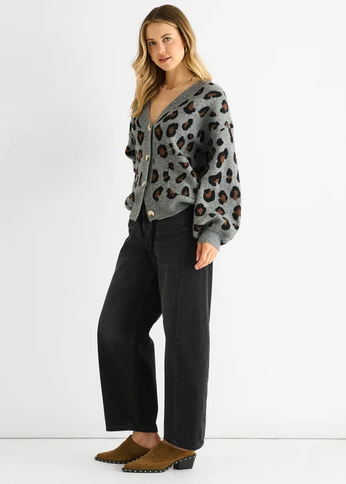 Gini London Grey Animal Print Knit Short Cardigan - Medium/Large Image 4