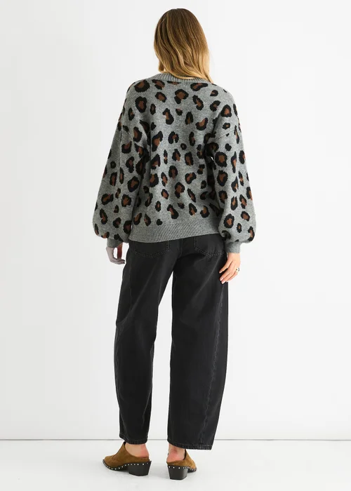Gini London Grey Animal Print Knit Short Cardigan - Medium/Large Image 2