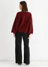 Gini London Burgundy Contrast Animal Tie Oversized Knit Cardigan - S/M Image 2