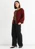 Gini London Burgundy Contrast Animal Tie Oversized Knit Cardigan - S/M Image 4